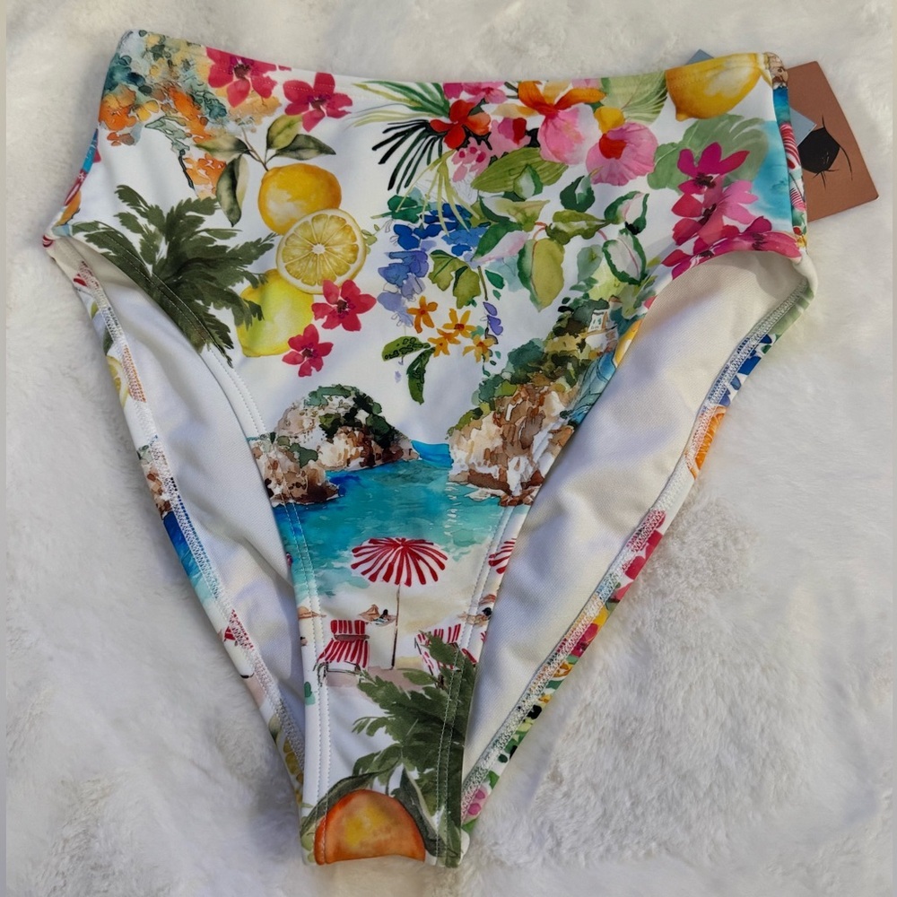 Shade & Shore High Waist Cheeky Multi-color Tropical Beach Bikini Bottom - Picture 2 of 11
